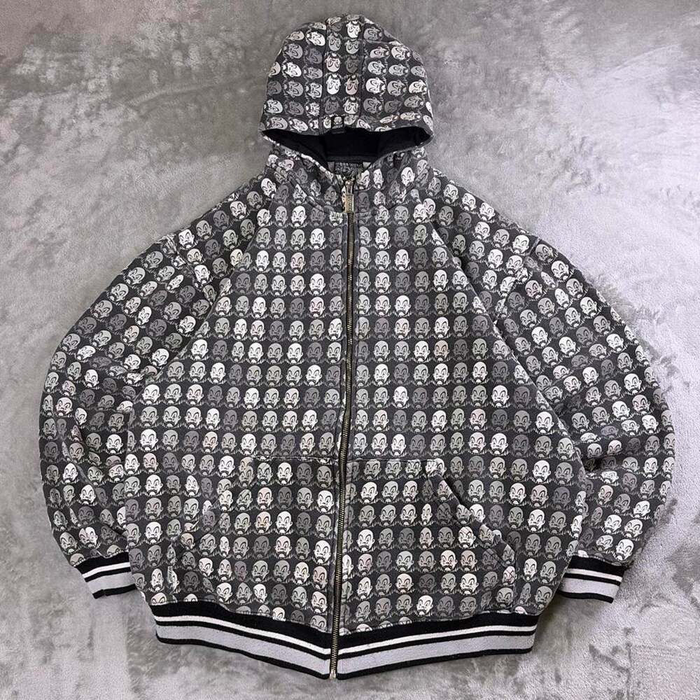 Vintage Y2K Joker Brand AOP Full Zip Hoodie Mens XL Mr Cartoon Hip Hop Fleece